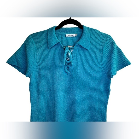 Ricki's Lace-Up Henley Short Sleeve Sweater Size L - Picture 6 of 9